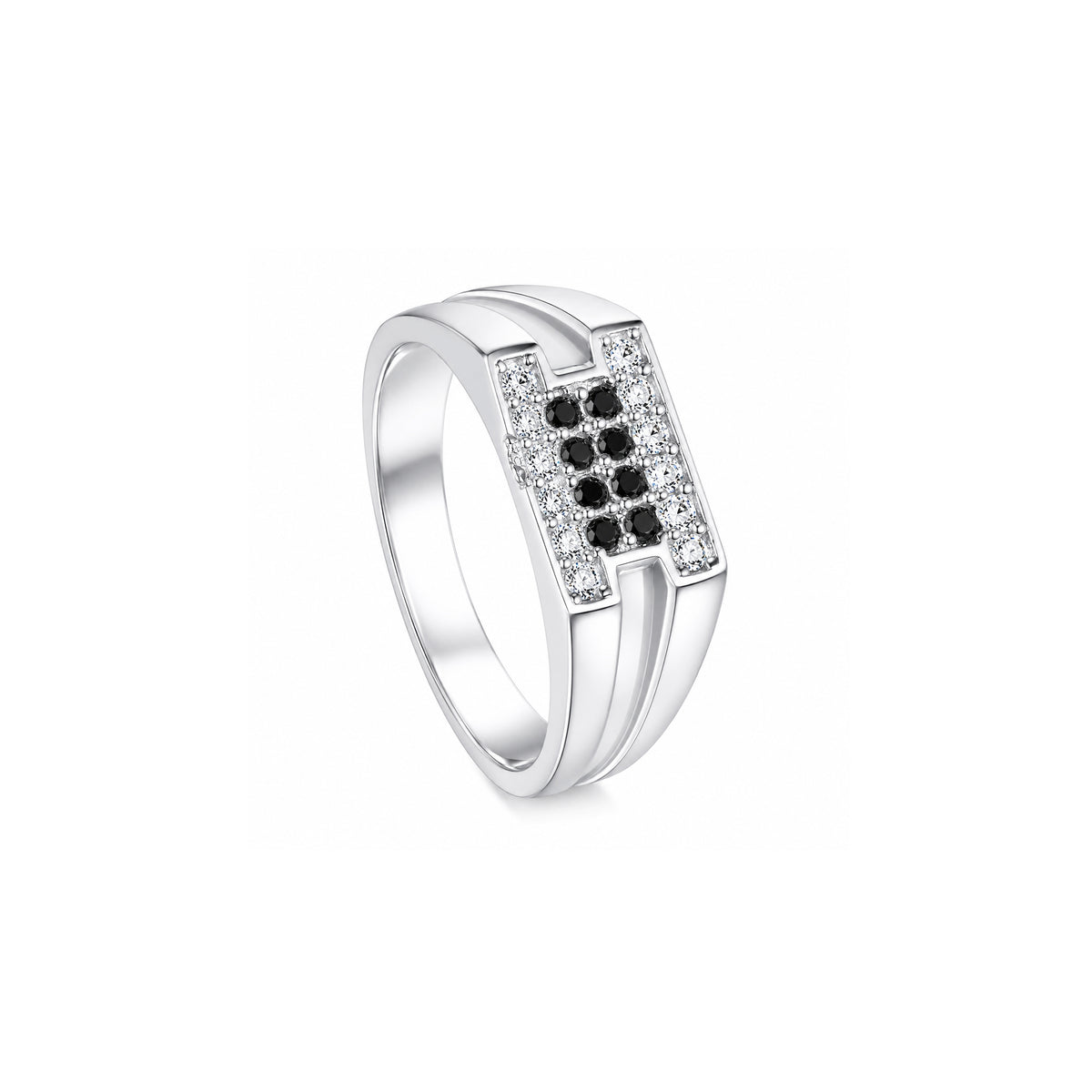 Elegant Black & White Stone Silver Ring