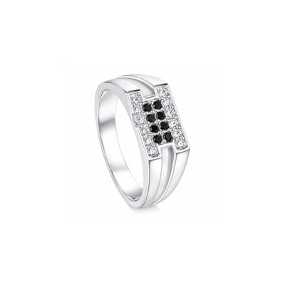 Elegant Black & White Stone Silver Ring