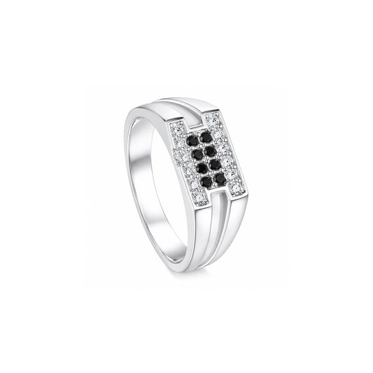Elegant Black & White Stone Silver Ring