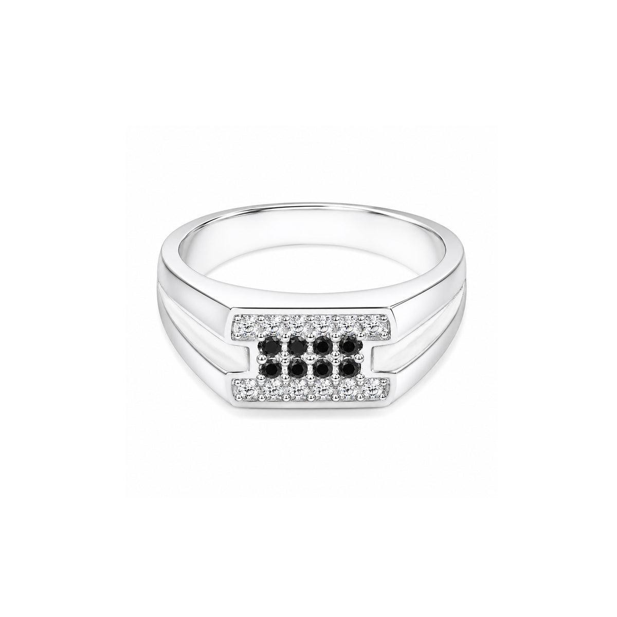Elegant Black & White Stone Silver Ring