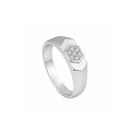 Hexa Shine – Geometric Silver Ring