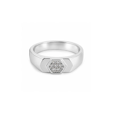 Hexa Shine – Geometric Silver Ring