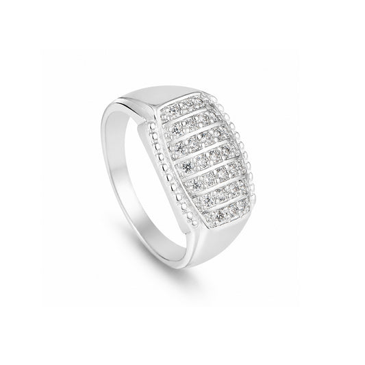 Elegant Multi-Row Stone Silver Ring
