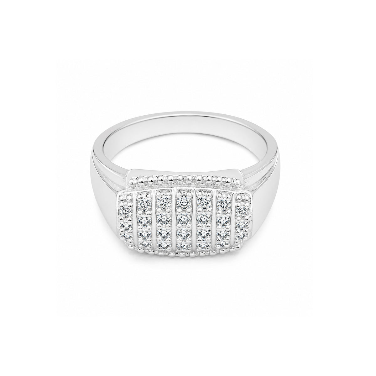 Elegant Multi-Row Stone Silver Ring