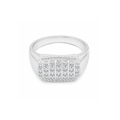 Elegant Multi-Row Stone Silver Ring