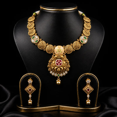 Antique Gold Necklace Set with Matching Earrings