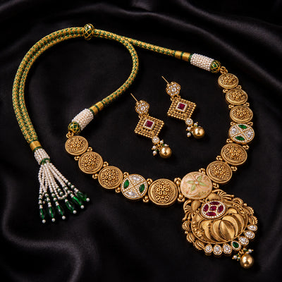 Antique Gold Necklace Set with Matching Earrings