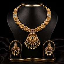 Antique Gold Necklace Set with Pearl Drop Earrings