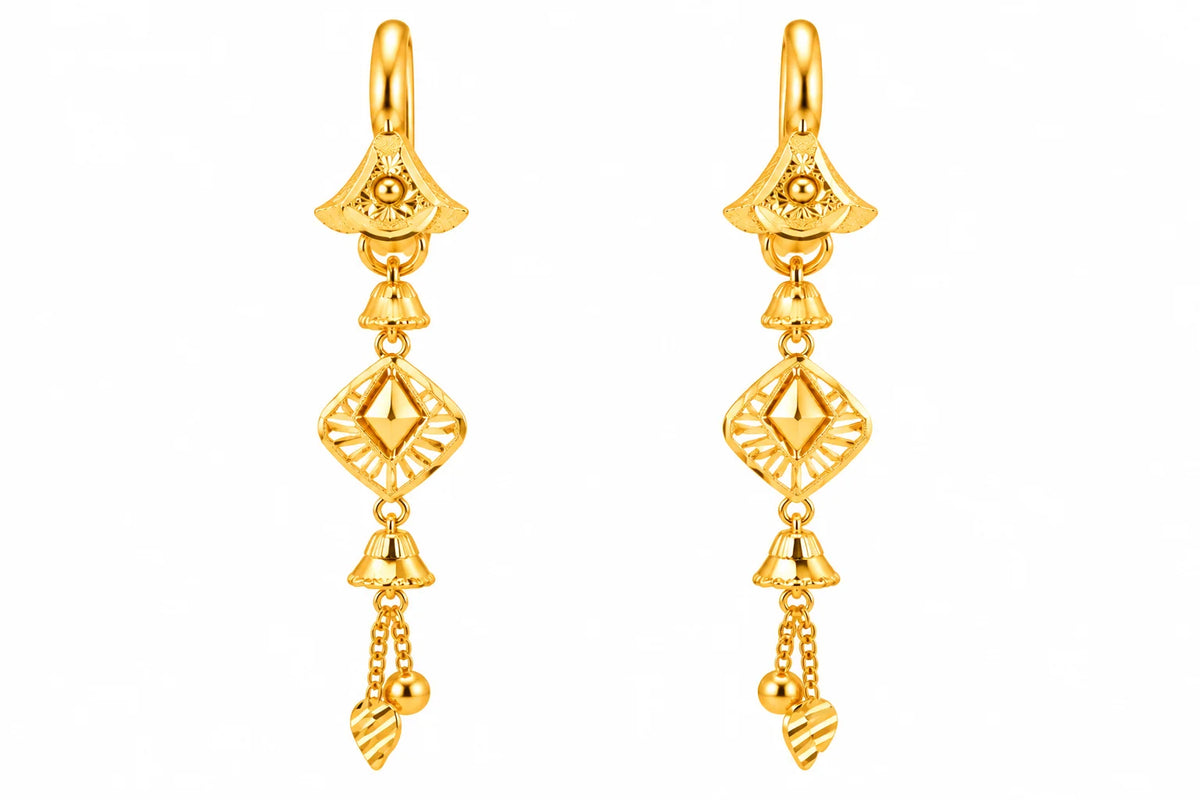Gold Finish Geometric Jhumka Drop Earrings