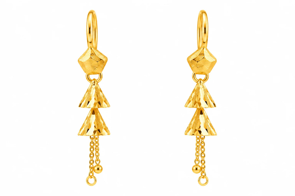 Gold Finish Double Jhumka Drop Earrings