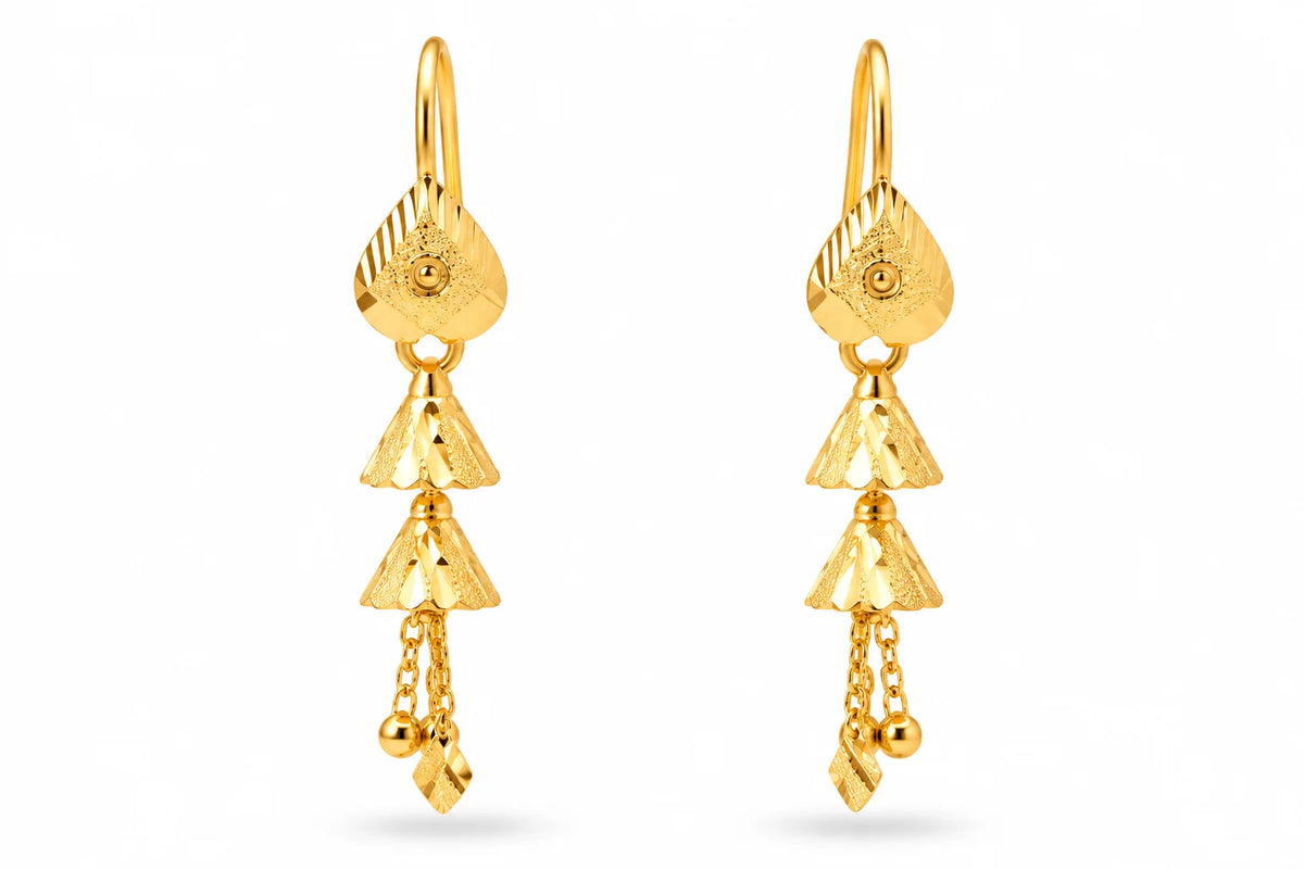 Gold Finish Double Jhumka Drop Earrings