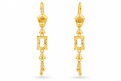 Gold Finish Geometric Long Drop Earrings
