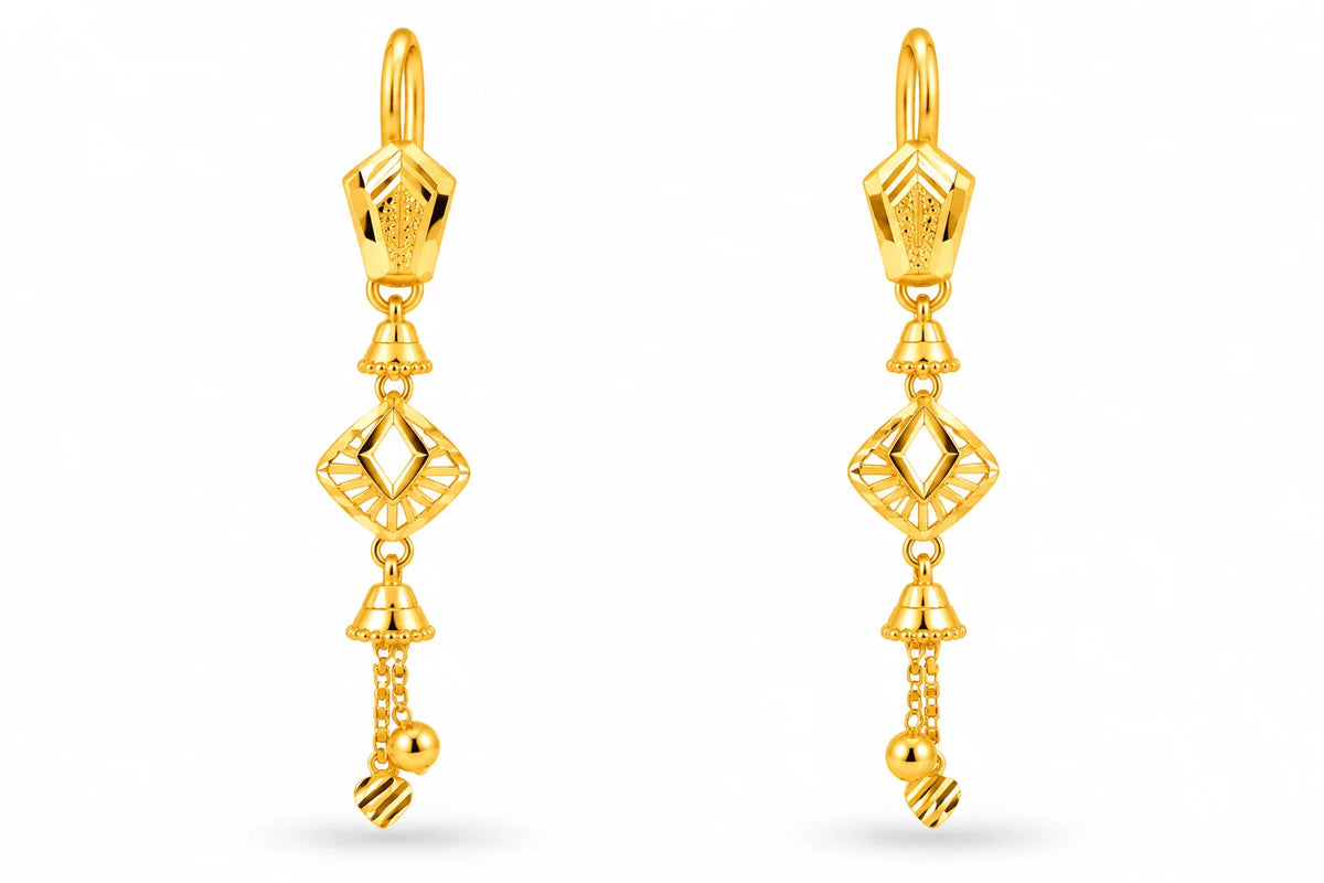 Gold Finish Geometric Drop Earrings