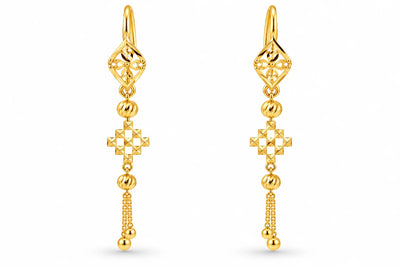 Gold Finish Geometric Floral Drop Earrings