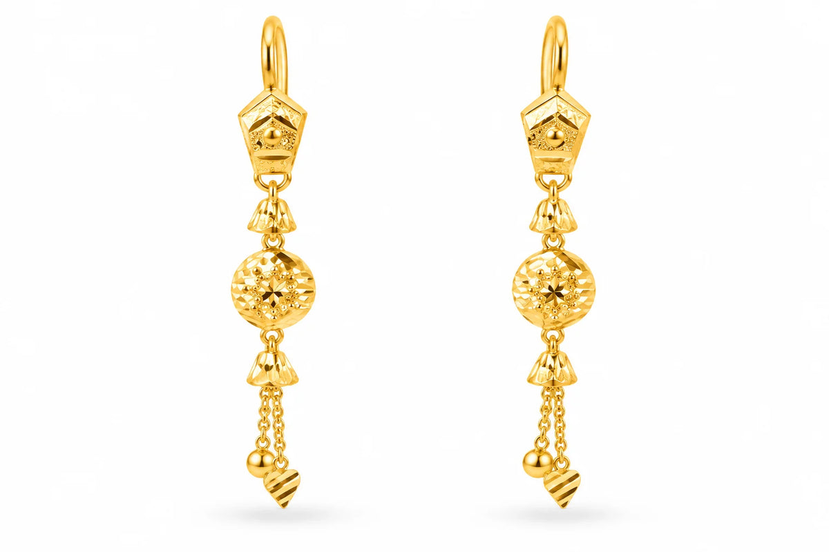 Gold Finish Floral Medallion Drop Earrings