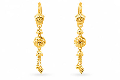 Gold Finish Floral Medallion Drop Earrings