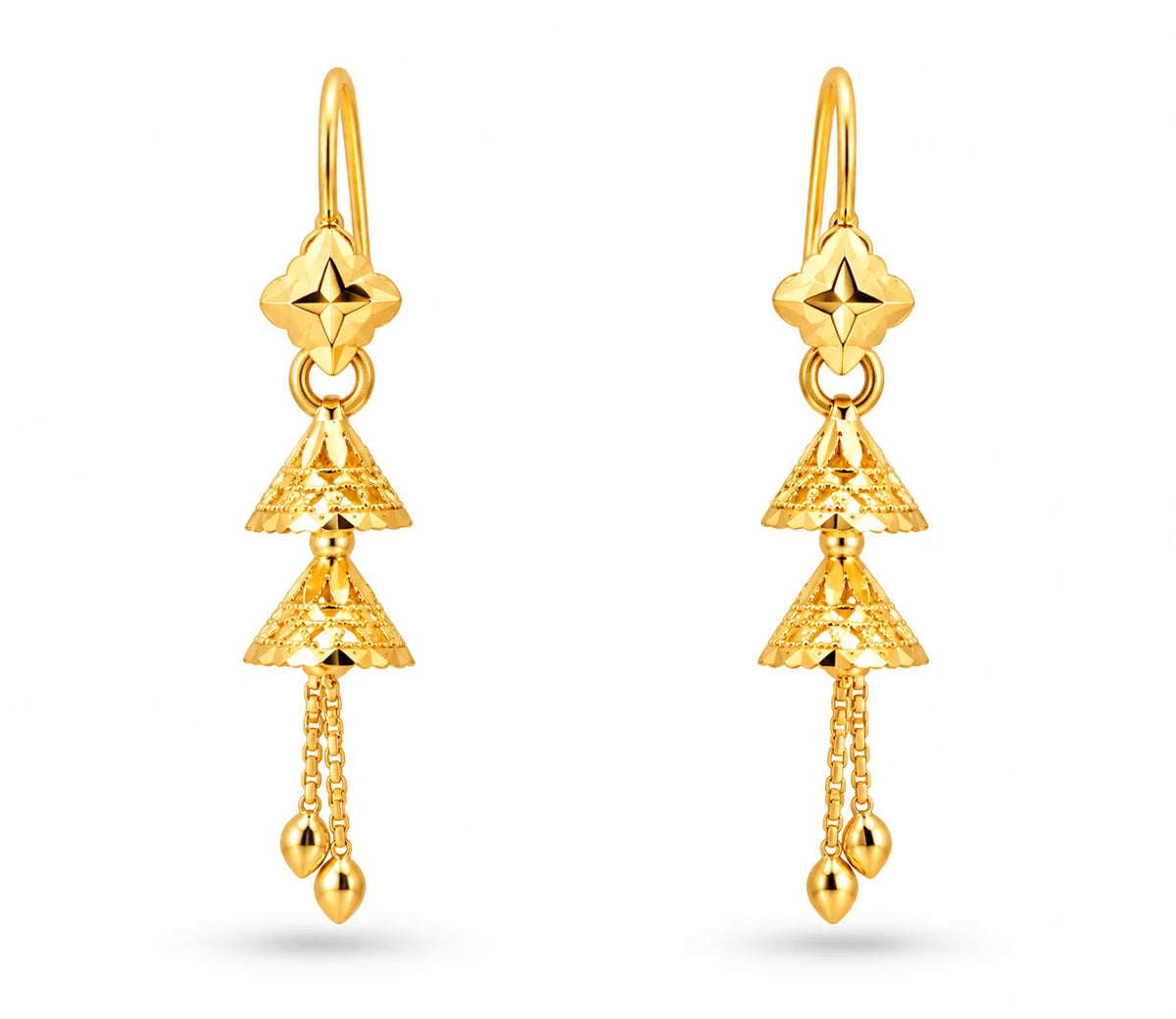 Elegant Double Jhumka Gold Finish Drop Earrings