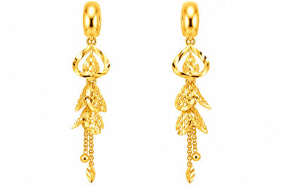 Floral Leaf Cluster Long Drop Earrings