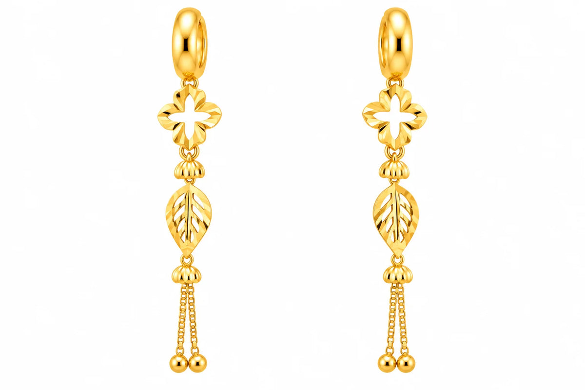 Floral Leaf Long Drop Earrings