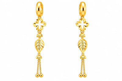 Floral Leaf Long Drop Earrings