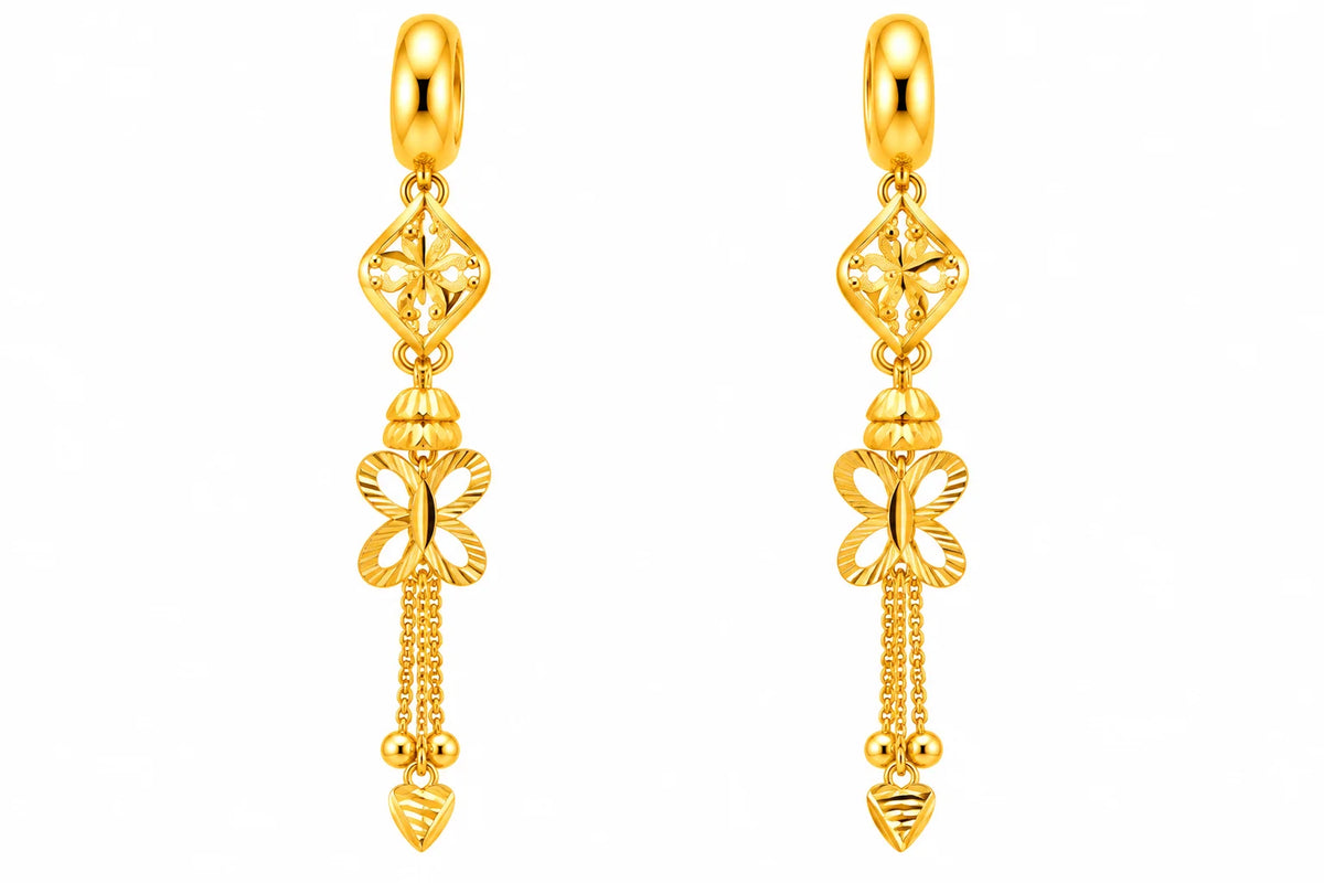 Floral Butterfly Long Drop Earrings