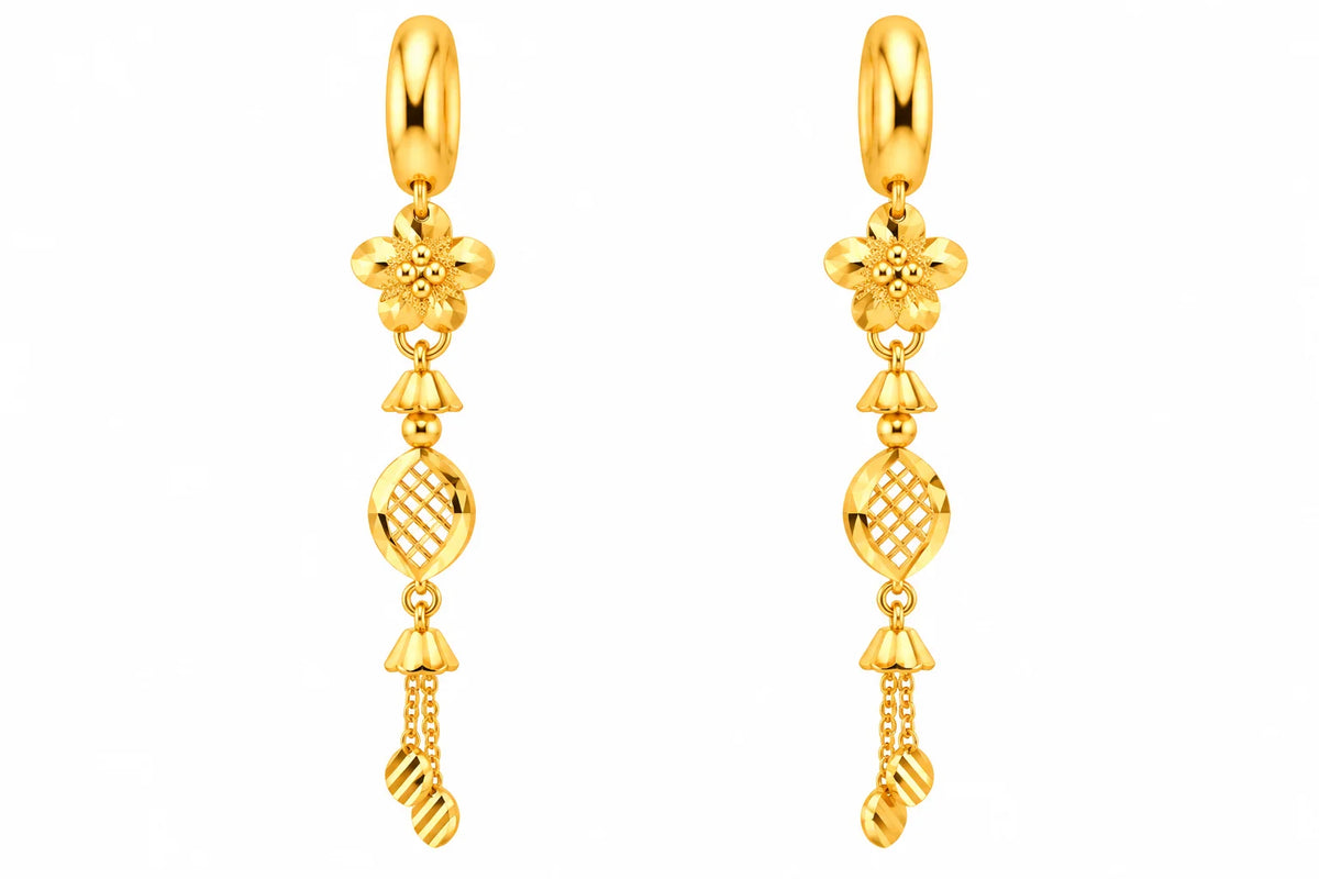 Floral Lattice Long Drop Earrings