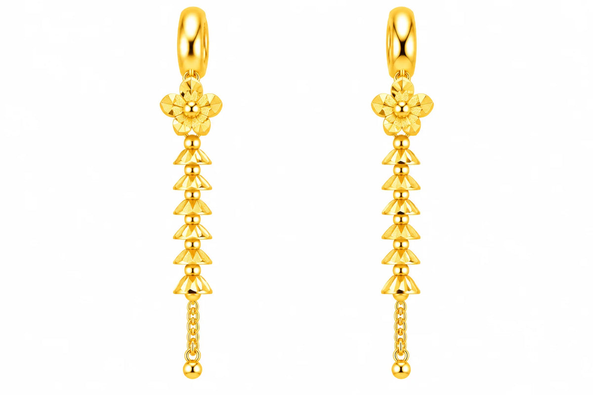 Floral Beaded Long Drop Earrings