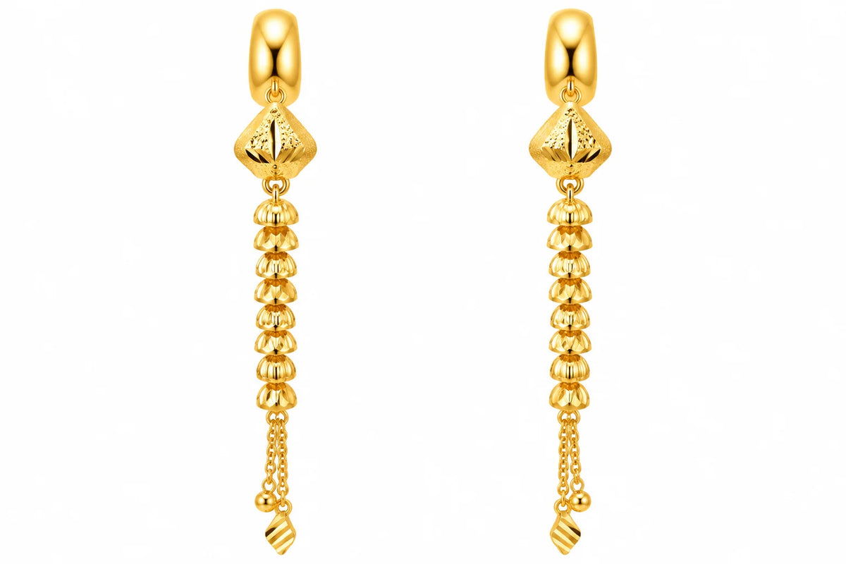 Elegant Long Drop Gold Earrings