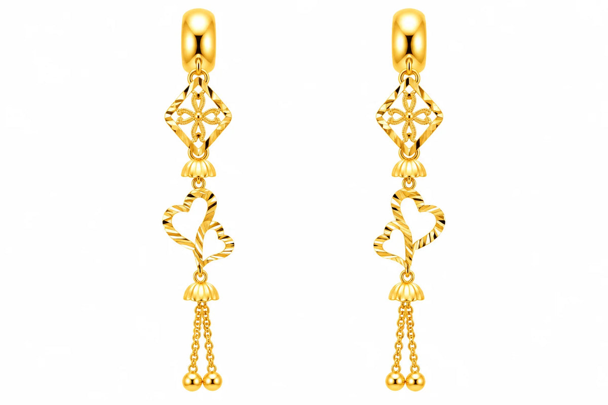 Heart Motif Long Drop Earrings