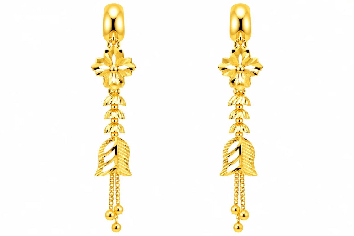 Floral Leaf Long Drop Earrings