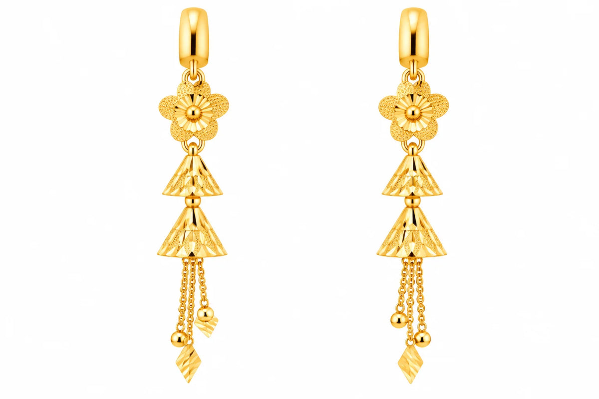 Long Drop Earrings – Floral Jhumka Design