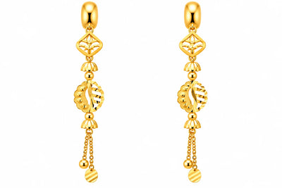 Long Drop Earrings – Floral Geometric Design
