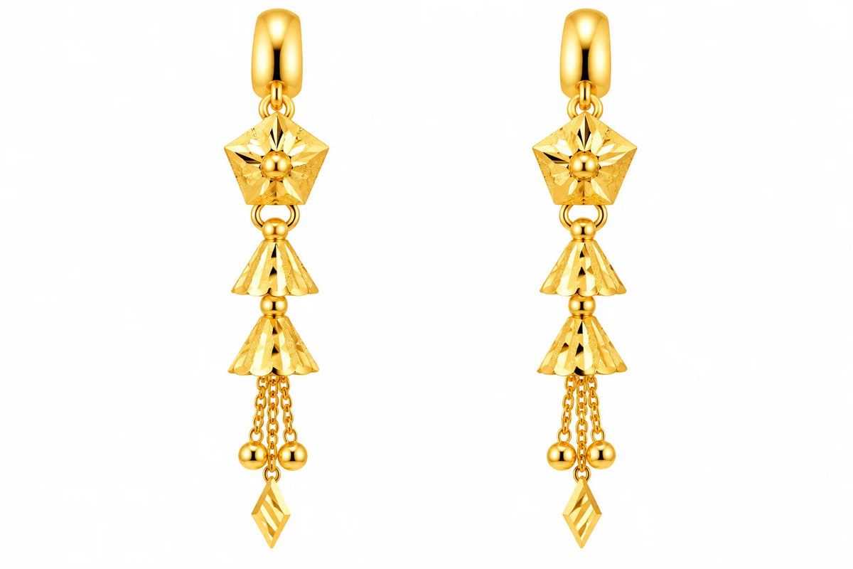 Long Drop Earrings – Floral Geometric Jhumki Design