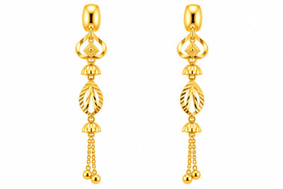 Long Drop Earrings – Leaf & Geometric Design