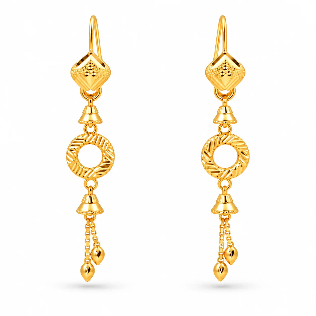 Elegant Gold Finish Long Drop Earrings
