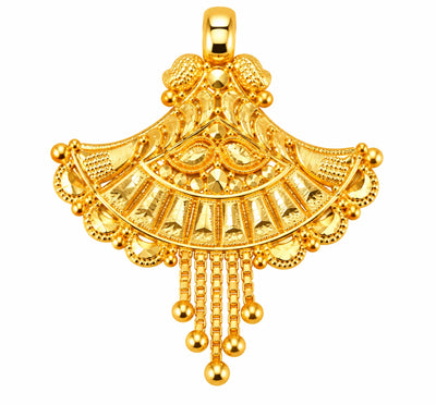Traditional Fan-Shaped Gold Finish Pendant with Multi-Chain Tassels