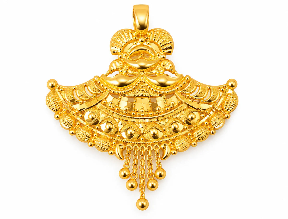 Traditional Gold Finish Fan-Shaped Pendant