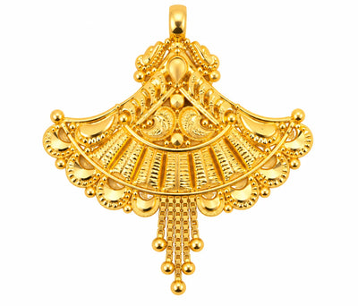 Traditional Fan-Shaped Gold Finish Pendant with Chain Tassels