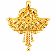 Traditional Fan-Shaped Gold Finish Pendant with Floral Detailing