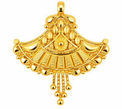 Traditional Fan-Shaped Gold Finish Pendant with Bead Tassels
