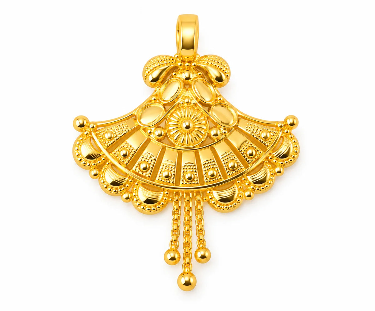 Traditional Gold Finish Fan-Shaped Pendant