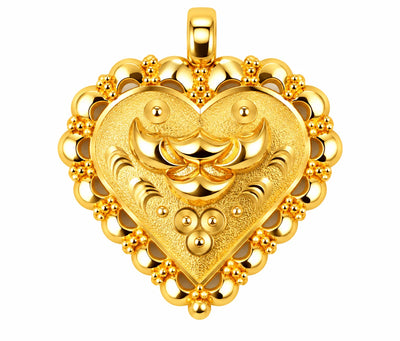 Heart-Shaped Gold Finish Pendant with Traditional Embossed Design