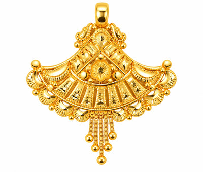 Traditional Fan-Shaped Gold Finish Pendant with Floral Detailing