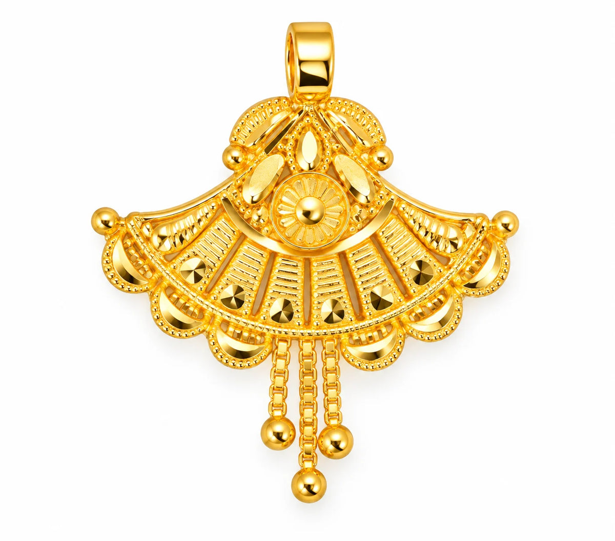 Traditional Gold Finish Fan-Shaped Pendant