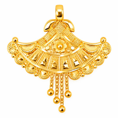 Traditional Floral Gold Finish Pendant with Hanging Drops