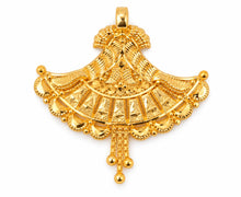 Traditional Gold Finish Fan-Shaped Pendant with Hanging Drops