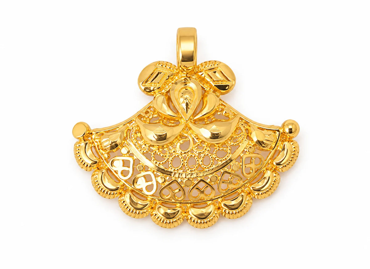 Traditional Gold Finish Fan-Shaped Pendant
