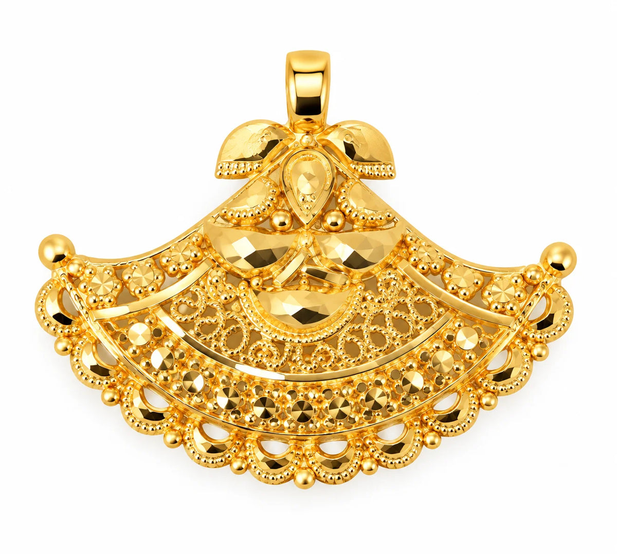 Traditional Gold Finish Fan-Shaped Pendant