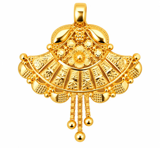 Traditional Gold Finish Floral Pendant with Hanging Beads
