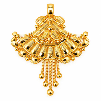 Traditional Gold Finish Fan-Shaped Pendant with Floral Detailing
